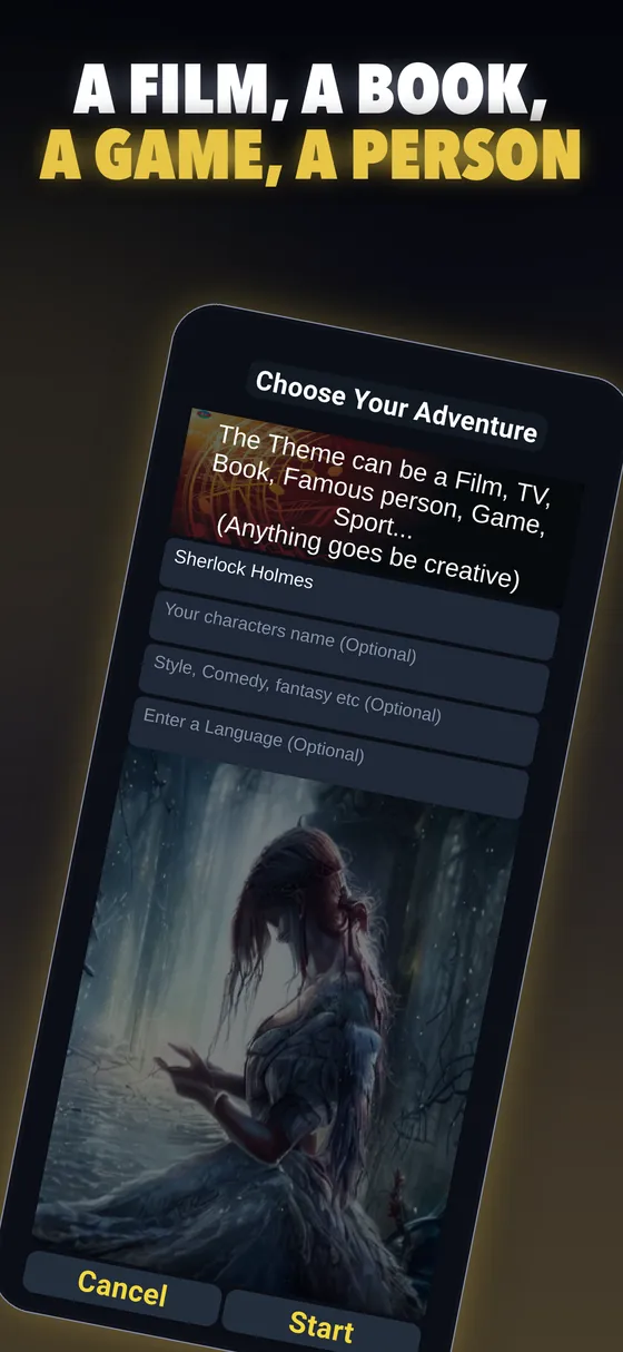 AI Adventure: a film, a book, a game or a person