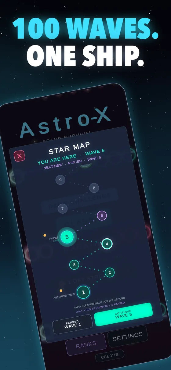 Astro-X Star Map: 100 waves, one ship