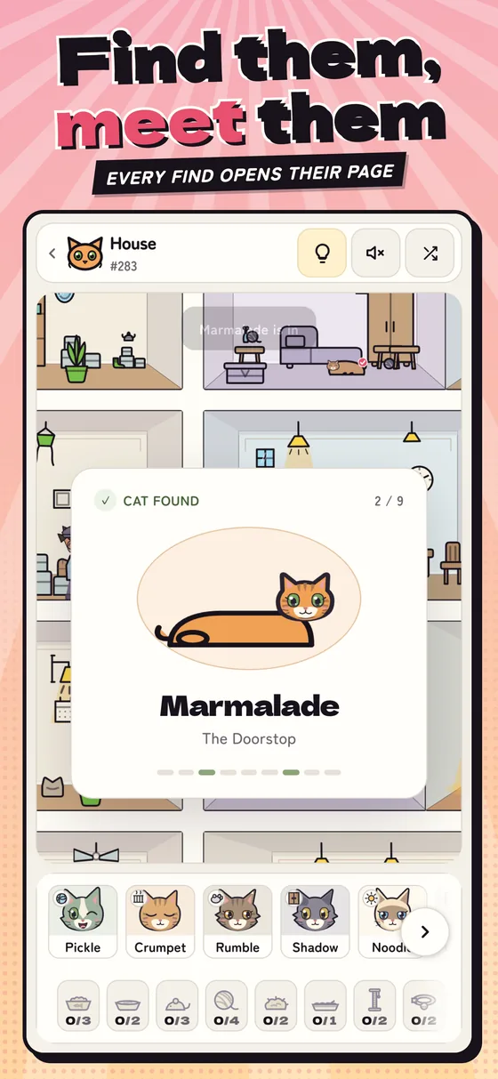 Find a cat and its page opens in Here Kitty Kitty