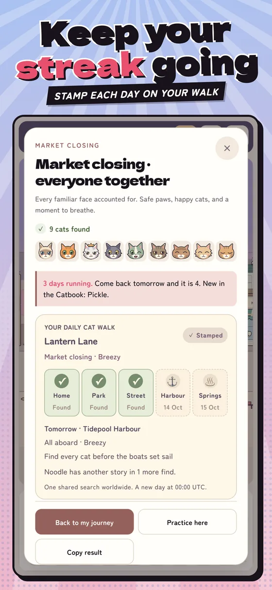 Here Kitty Kitty: keep your daily streak going