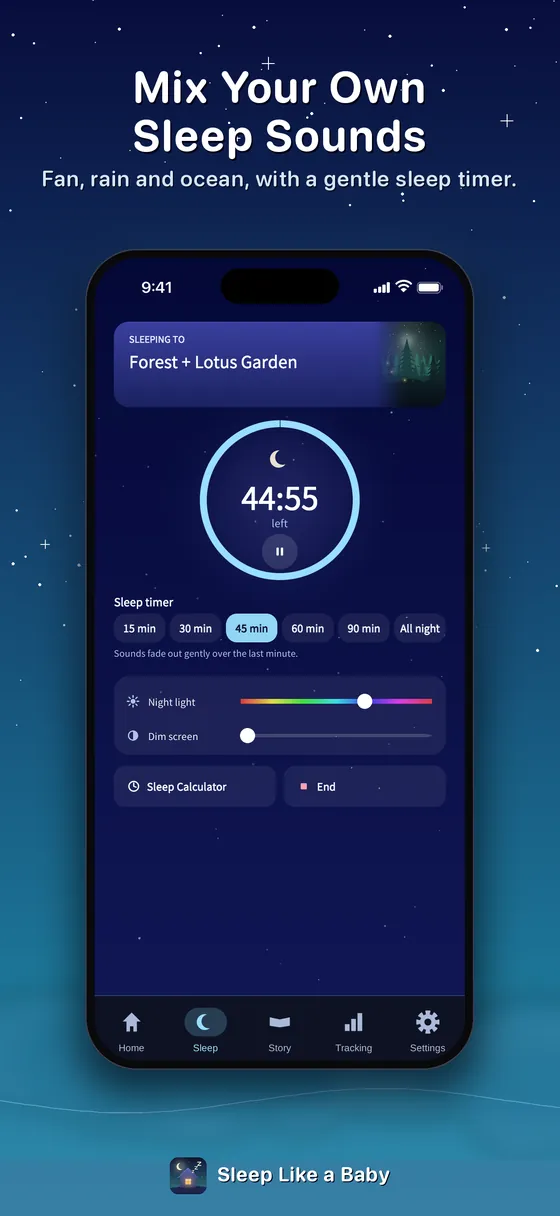 Mixing sleep sounds with a gentle timer