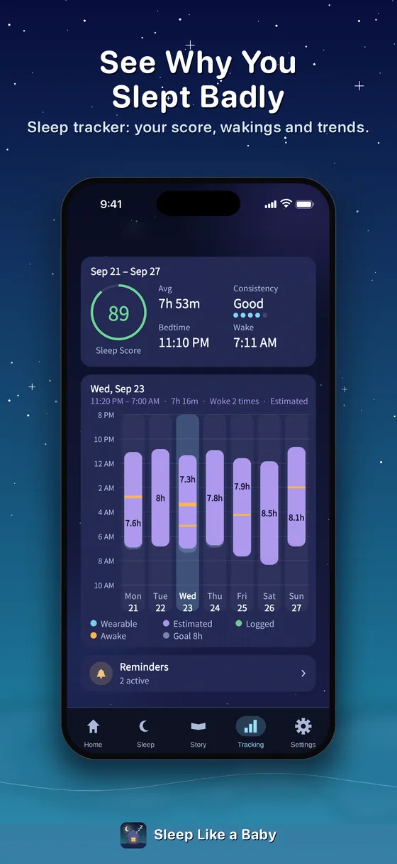 Sleep tracker with your sleep score and trends