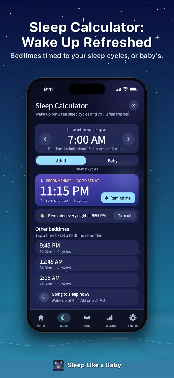Sleep calculator: wake up between sleep cycles